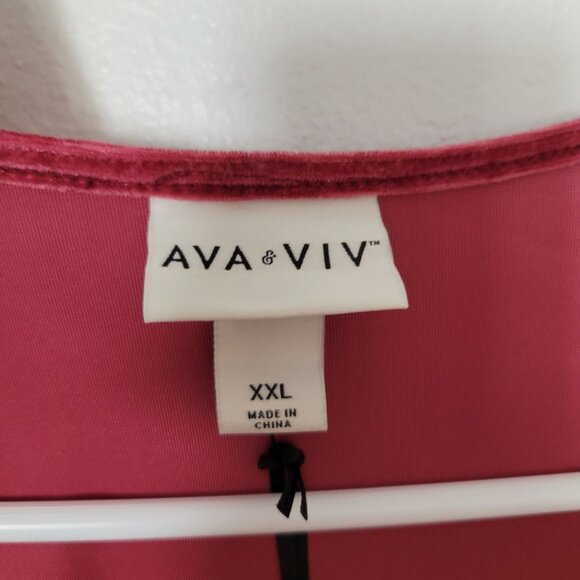 Ava & Viv Womens XXL Red Velvet Long Sleeve Dress With Rose Accent - Picture 6 of 9